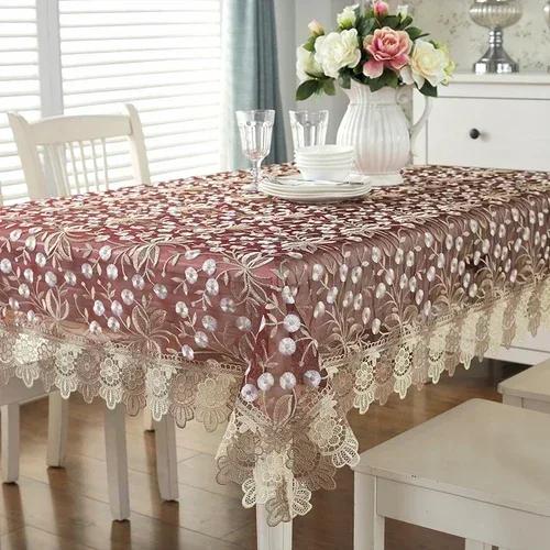 Lace Household  Wine Red Tablecloth Minimalist Coffee Colored Square Tablecloth Dining Table Fabric Circular Table Cloth 150x200cm