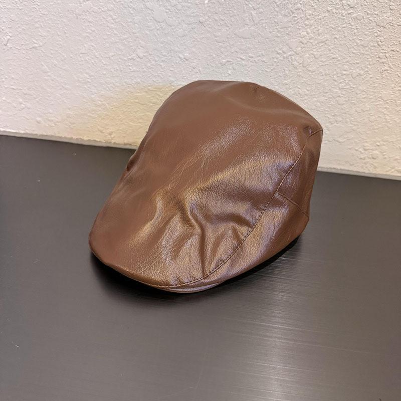 Pu Leather Black Beret Hat For Women With Sunshade And Warmth For Autumn Winter Fashion