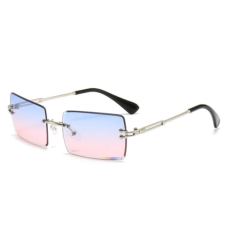 Vintage Brown Square Sunglasses Woman Luxury Brand Small Rectangle Sun Glasses Female Gradient Mirror Rimless Oculos De Sol