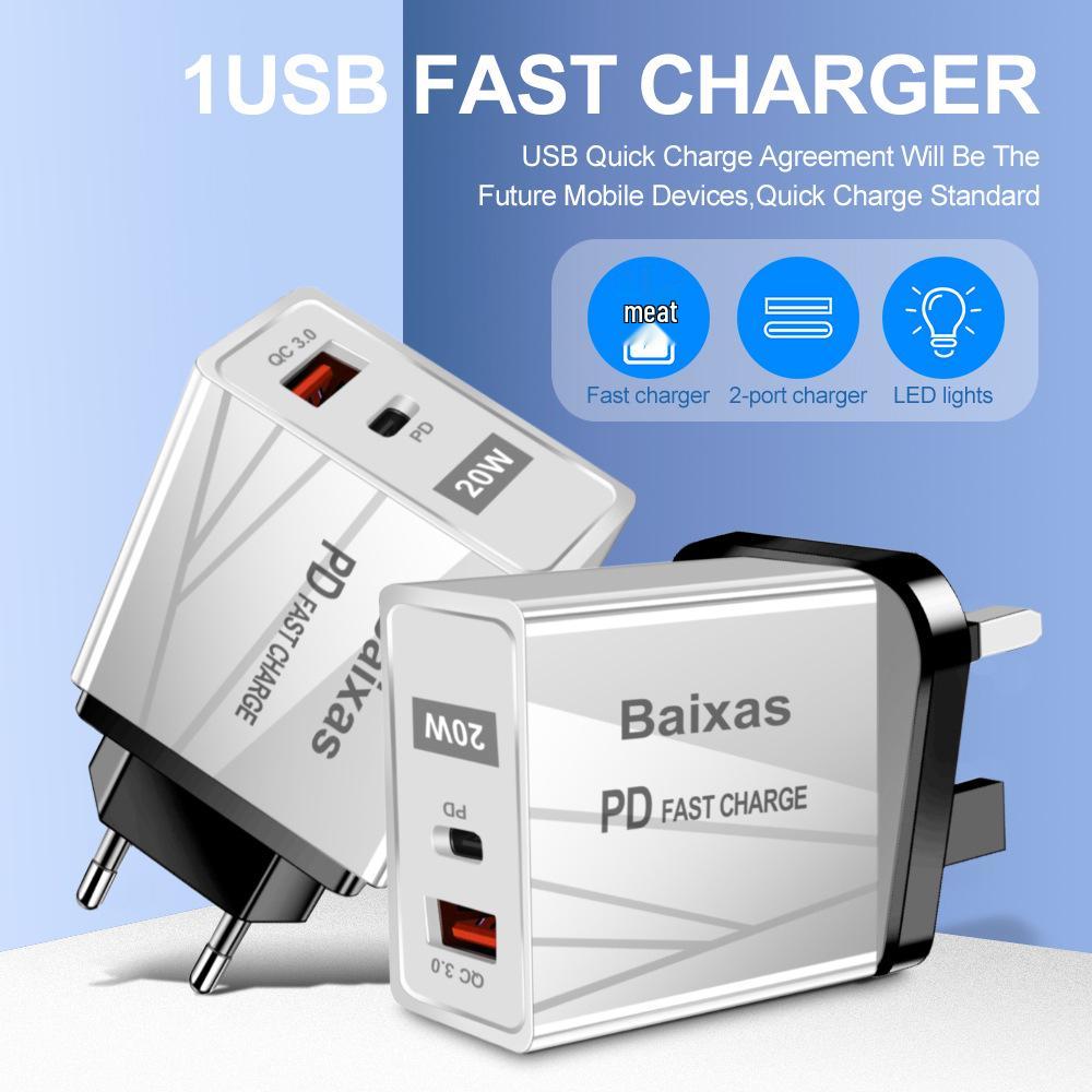 EU Standard QC3.0+PD Travel Charger with Fast Charging USB Ports (5V/9V/12V) - Compatible with EU, UK, AU