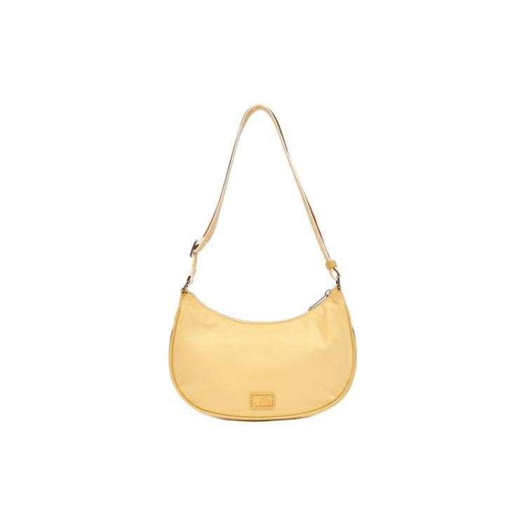 New MLB Artificial Leather With Nylon Hobo Underarm Bag, Shoulder Bag Women's Lemon Bright Yellow 3ABQS033N-43NBD
