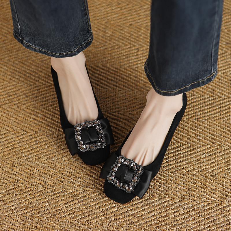 Krazing Pot Suede Spring Summer Size 41 Med Heels Office Lady High Heels Crystal Women Square Toe Shallow Pumps