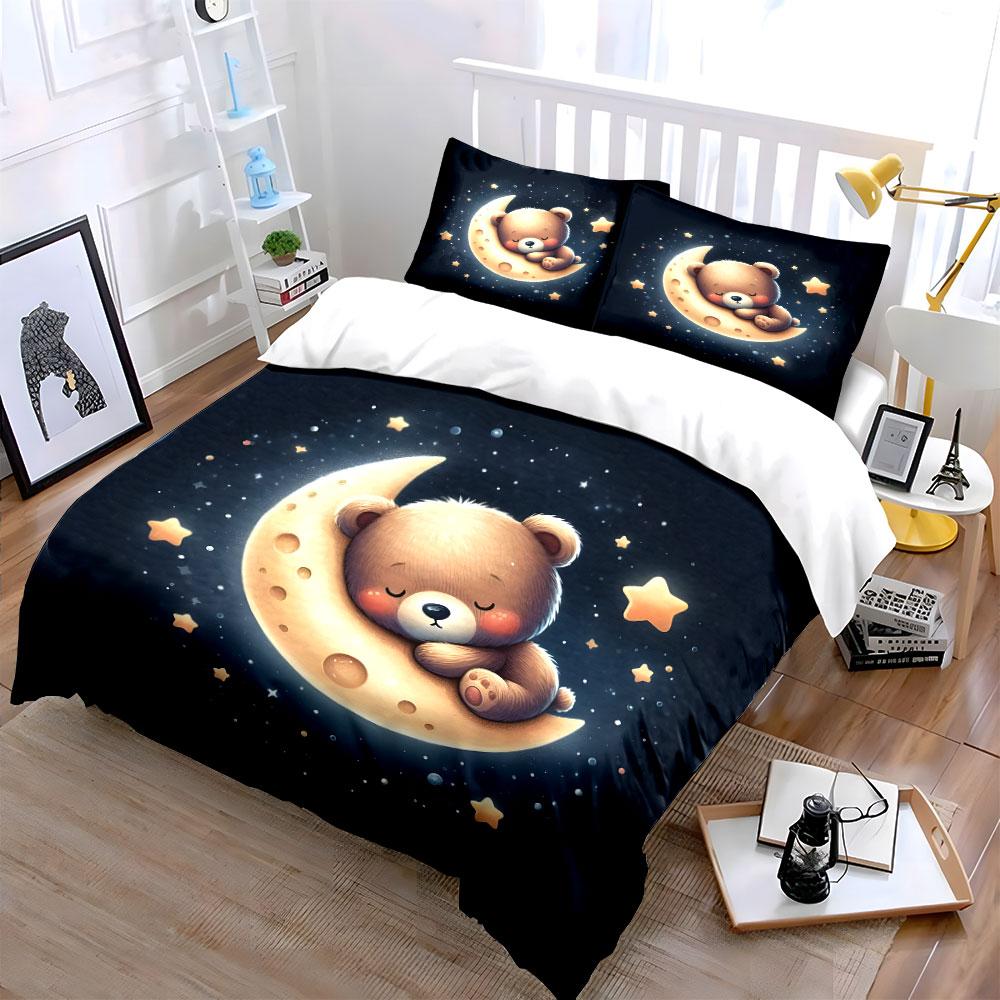 Sweet Bear Moon Decor Set Multiple sizes kid's and adults' bedroom Exquisite 3PC bedding set gift