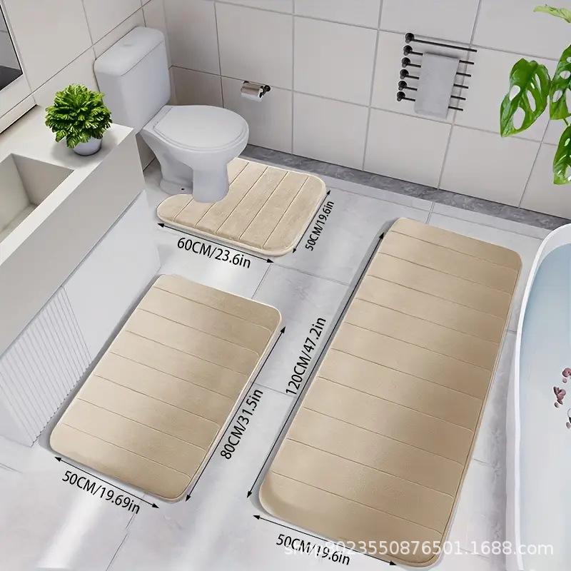 TEMU Quilted Bathroom Set: Non-slip, Water-absorbing Coral Fleece Toilet Mat and Floor Rug.