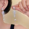 Shiny Rhinestone Inlaid Stud Earrings for Women Trendy Elegant Imitation Pearl Tassel Earring Romantic Party Jewelry Accessories