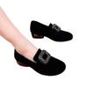 New round head rhinestone thick heel leather shoes spring rhinestone soft sole matte shallow mouth low heel single shoes