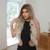 26 Inch Womens Synthetic Wig With Middle Part Long Curly Hair Gradient Ash Gold Ombre Heat Resistant Fiber Full Cap