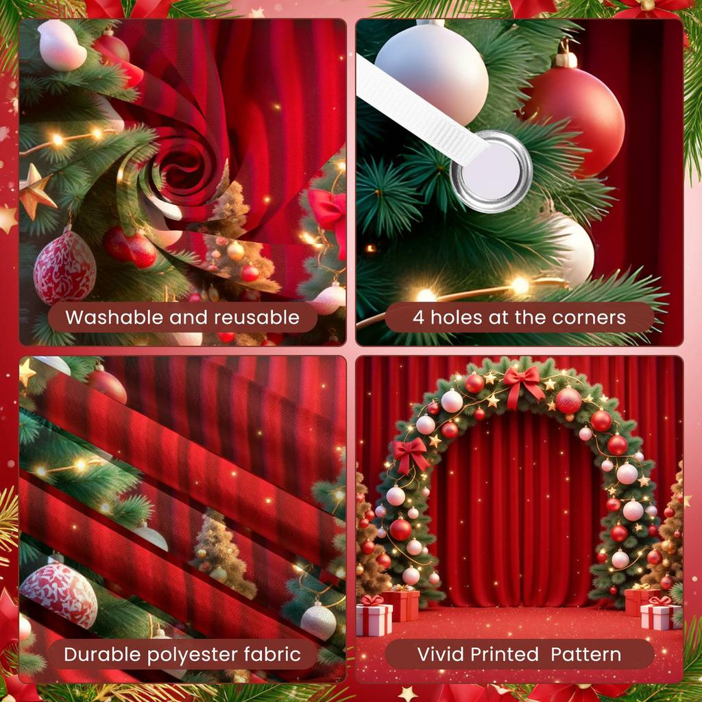 Christmas Ornament Festive Holiday Backdrop Winter Banner Red Theme Christmas Banner For Xmas Celebration Photo Shoot Indoor