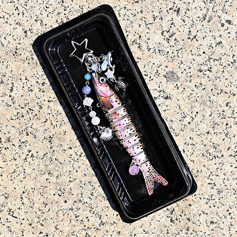 1PC Beaded Pendant Ocean Style Fish Shape Seaside Vacation Keychain Funny Artificial Fishing Lures Novelty Gift Multicolor