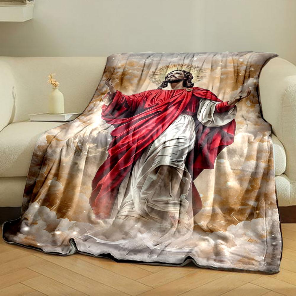 Jesus Cloud Halo Blanket  Printed Blanket for Living Room Bed Couch Lunch Break Soft Cozy Blanket for Friend's Festival Gift