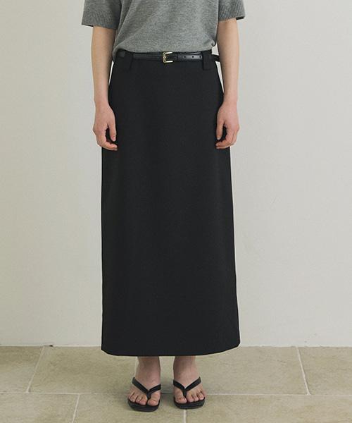 Lingseoul Basic Slit Long Skirt-Black