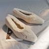 Fashion Fashion Pointed Toe Fur Ballet Flat Woman Winter Warm Plush Shallow Loafer Ladies Concise Furry Heeled Dress Shoes Zapatos Mujer