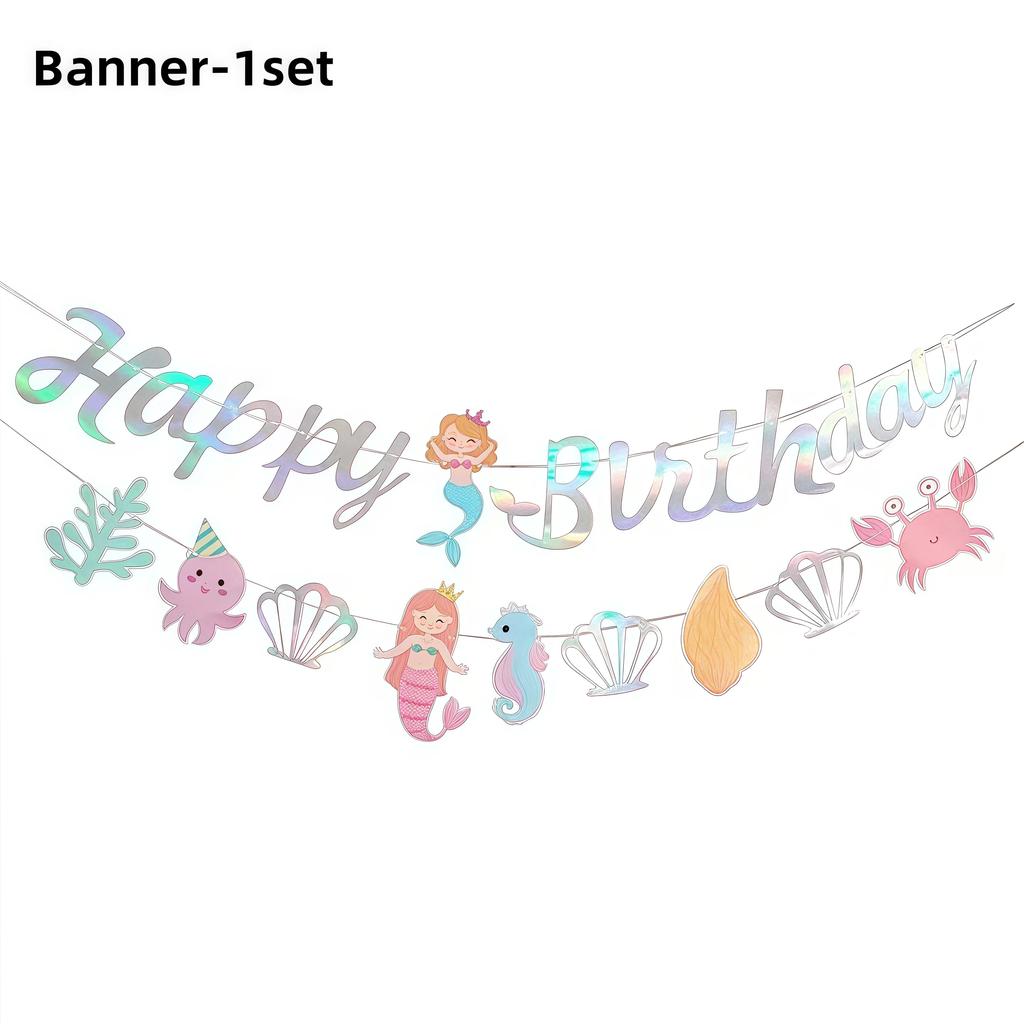 Mermaid Birthday Party Decoration Tableware Set Gradient Mermaid Plates Cups Napkins Balloons For Kids Girls Party Favors Gifts