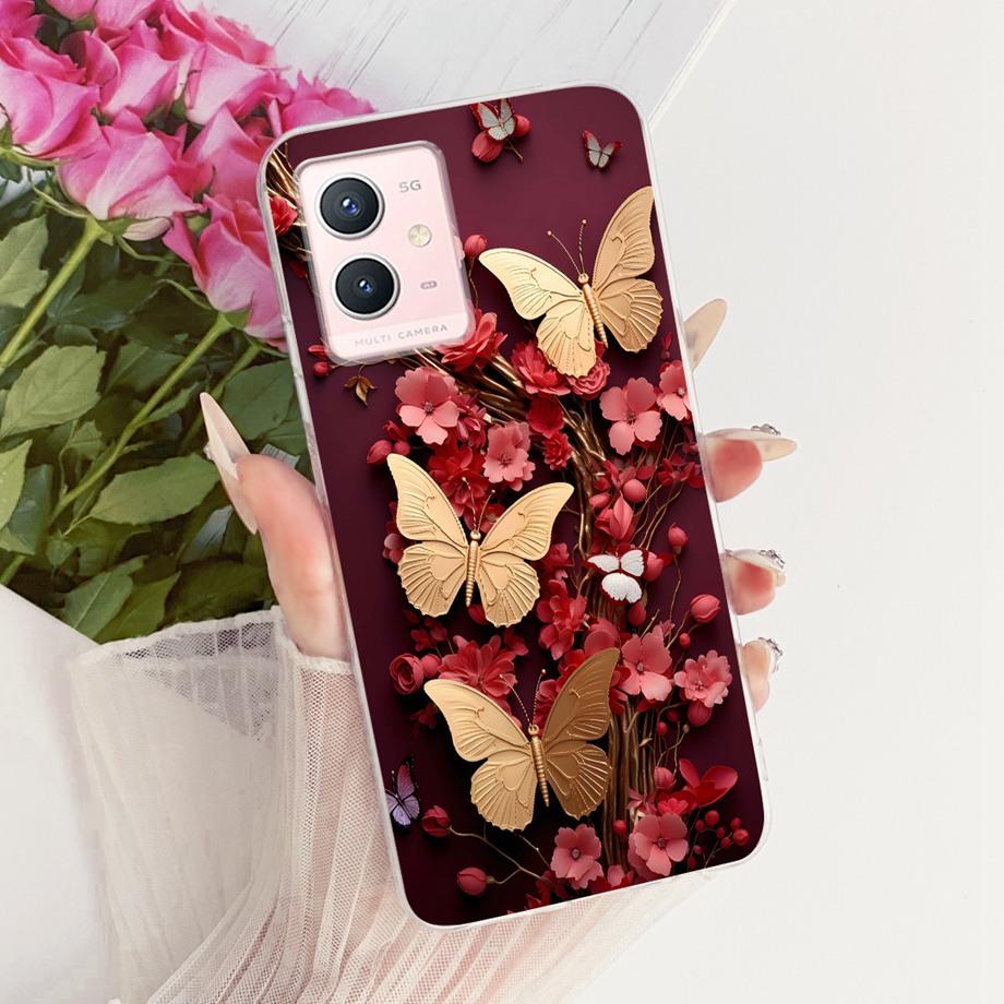 For Vivo Y33s Y55s Y55 Y75 Y21 Y21s Y21G Y21E Y21A Phone Case Floral Butterfly Bow Cat Dragon Bumper Soft Clear Silicone Cover