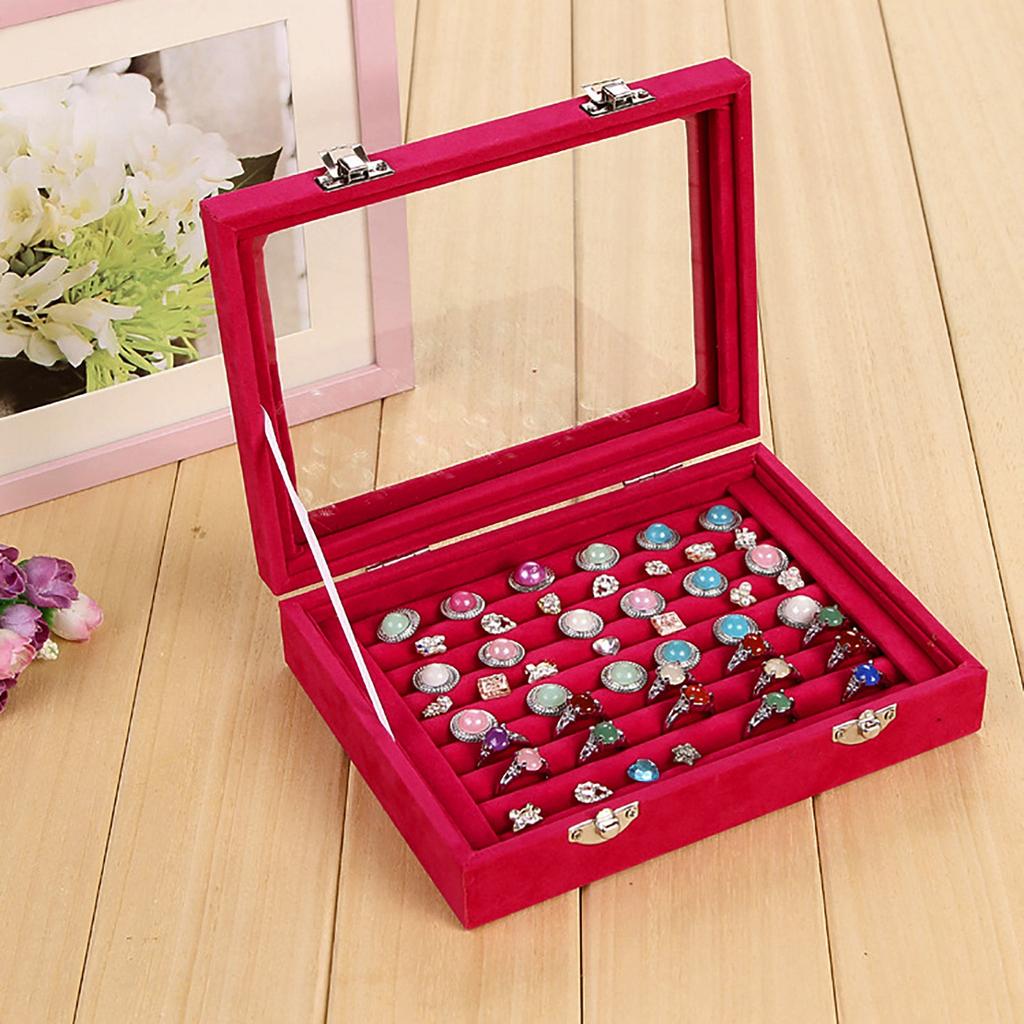 Women 7 Slot Velvet Jewelry Box Jewelry Organizer Display Tray Storage Box Rings Earrings Necklace Storage