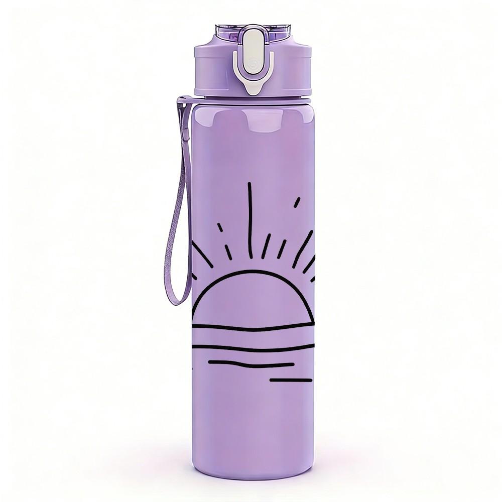 1PC Simple Sunrise Ocean Line Art 750ml Color Plastic Sports Water Bottle Leakproof Flip Straw Lid Suitable for Sports Office Home Use