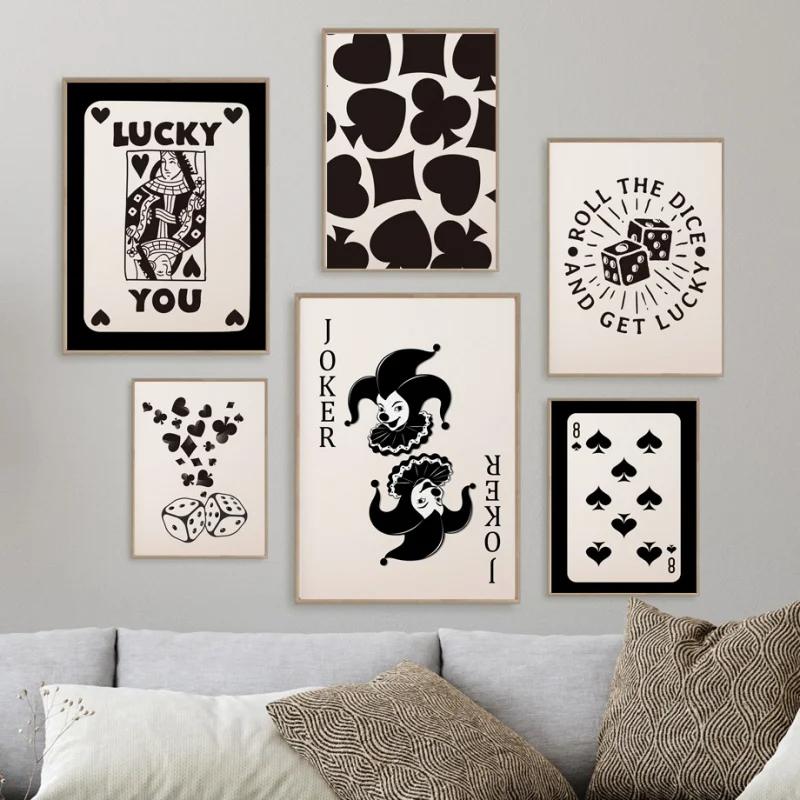 Vintage Black Queen Of Spade Poker Wall Art, Canvas Painting, Nordic Prints, Pictures for Living Room, Lucky You