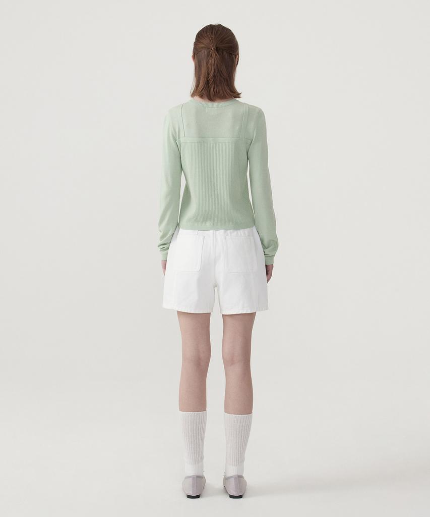 COVERNAT WOMAN Layered Round Neck Knit Light Green