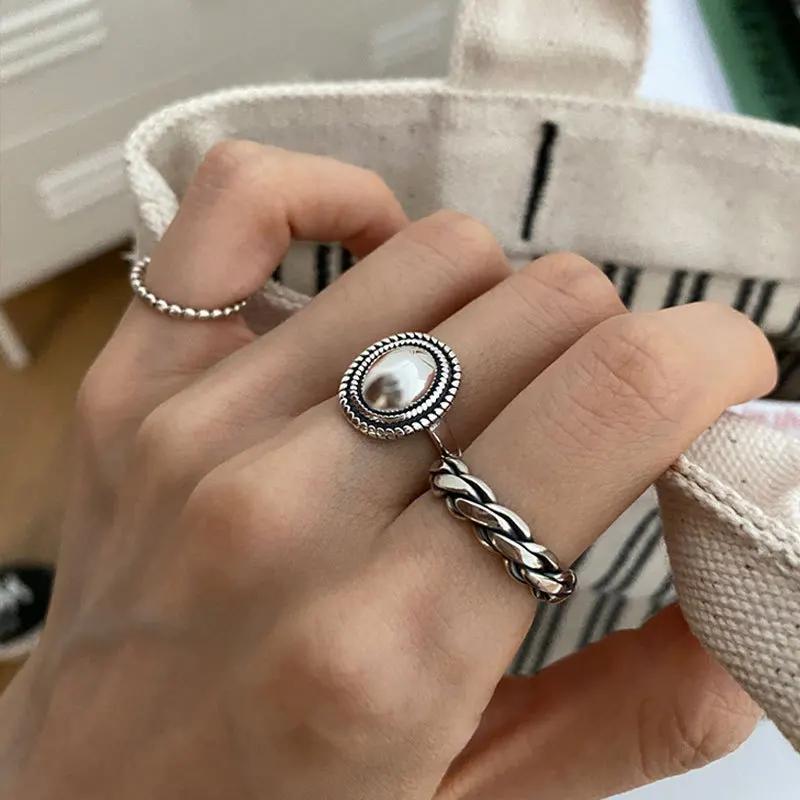 Copper Rings Couples Accessories INS Fashion Vintage Twist Design Round Shape Geometric Thai Copper Jewelry