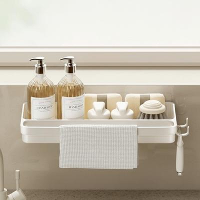 Rangement d'évier peu encombrant Organisateur de cuisine Support pour torchon Rangement pour éponge Étagère auto-égouttante Support pour éponge Savon