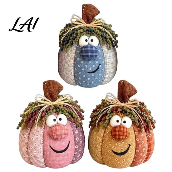 Pastoral Style Seasonal Home Accents Whimsical Patchwork Pumpkin Pumpkin Table Decor Cute Smiling Face Handcrafted Gift for Thanksgiving Day