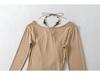 Chic Two-Piece Illusion Halter Neck Beaded Long Sleeve Ruched Top for Fall