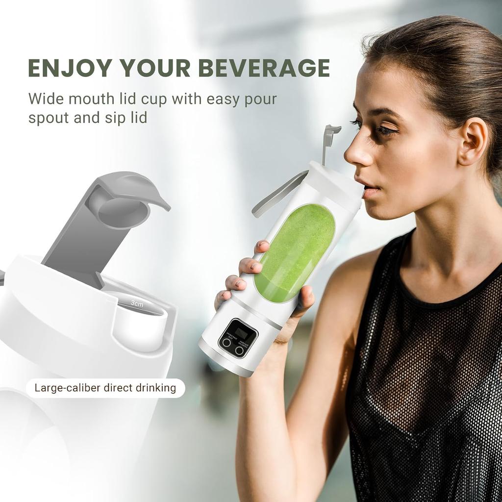 Portable Personal Electric USB Juicer, 500ML Mini Blender for Shakes and Smoothies, 12 Blades Great for Mixing, Compact, Convenient (White)