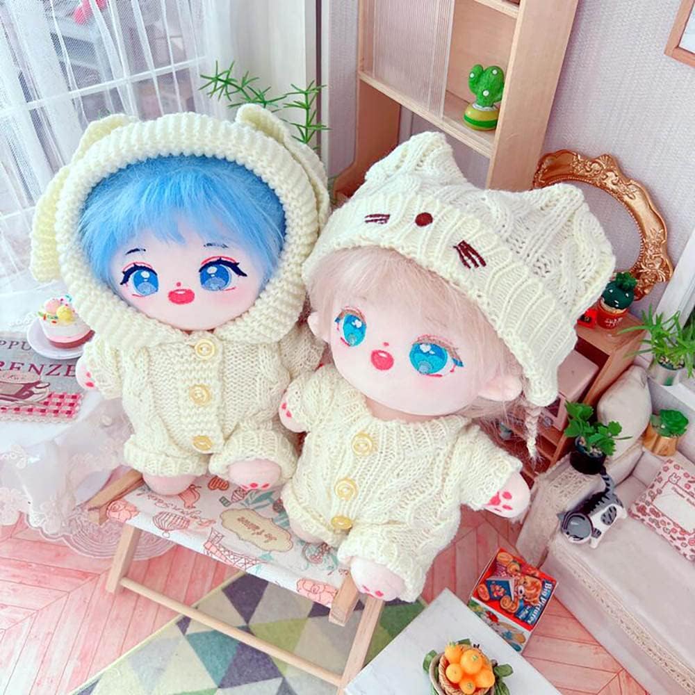 niannyyhouse 20cm Plush Doll Clothes Cat Hat Woolen Thread Onesies 8in Doll Accessories (B)