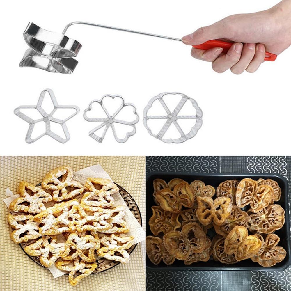 5pcs Biscuit Rosette Mold Iron Maker Waffle Alloy Frying Snack Mold Funnel Cookie Bake Mold Bunuelo Mold with Handle Baking Tool