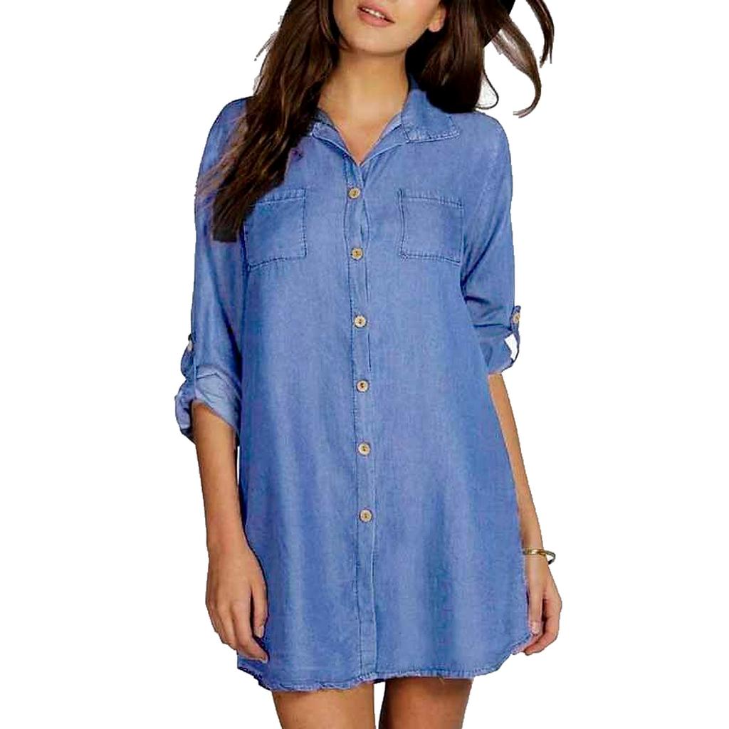 Women's Multicolor Denim Shirt Casual Button Down Long Sleeve Fashion Top for Spring and Fall