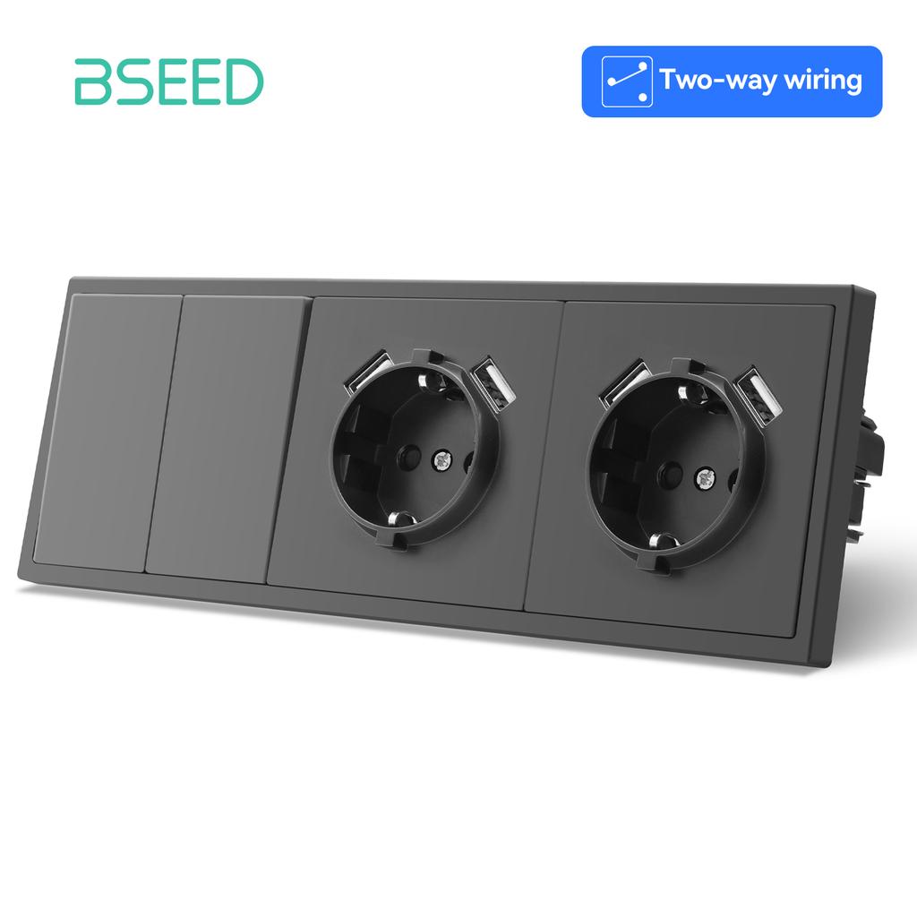 BSEED Interruptores de Luz de Botão Grande 1/2 Grupos 1/2 Vias Mais Tomadas de Parede Tipo-c USB Carregamento Rápido Estruturas de Plástico Padrão UE