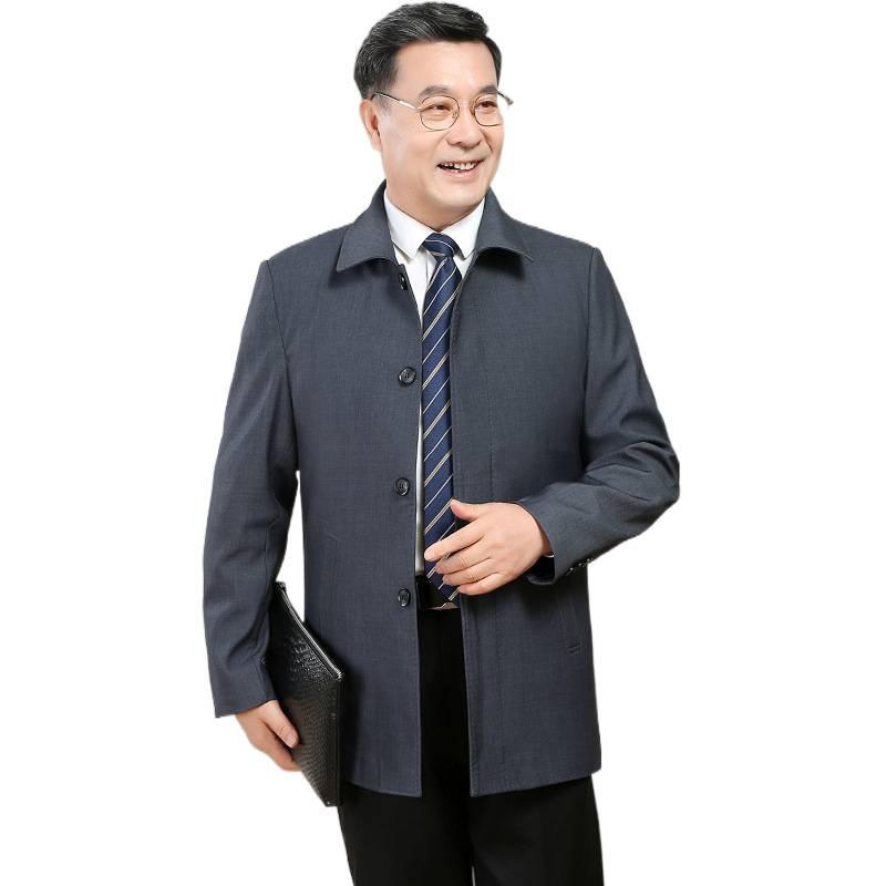 Men's Classic Car Trench Coat - Long Over-the-Knee Turn-Down Collar Outerwear for Middle-Aged and Elderly, Thickened for Spring, Autumn, and Winter.