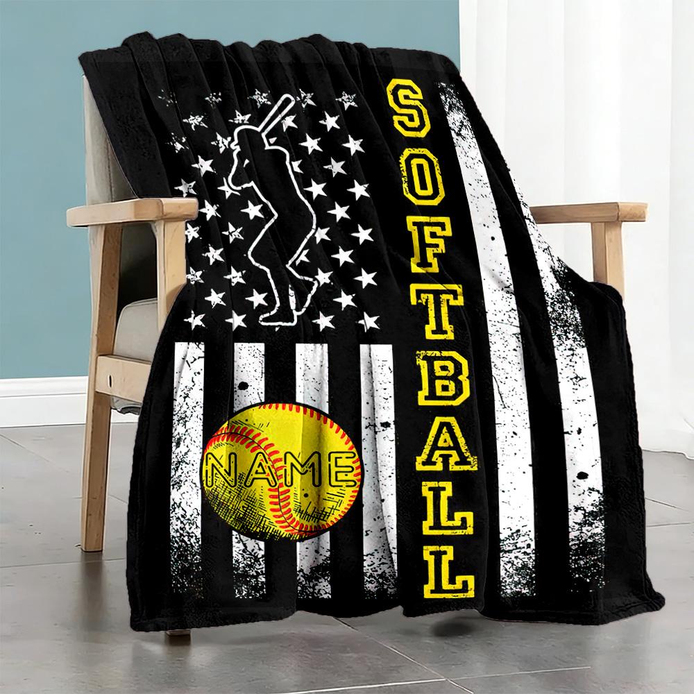 Baseball Customize Your Name Blanket Cozy Customizable Blanket Warmthful Decor Perfect for Chair Sofa Nap Seaside Four Seasons Multipurpose