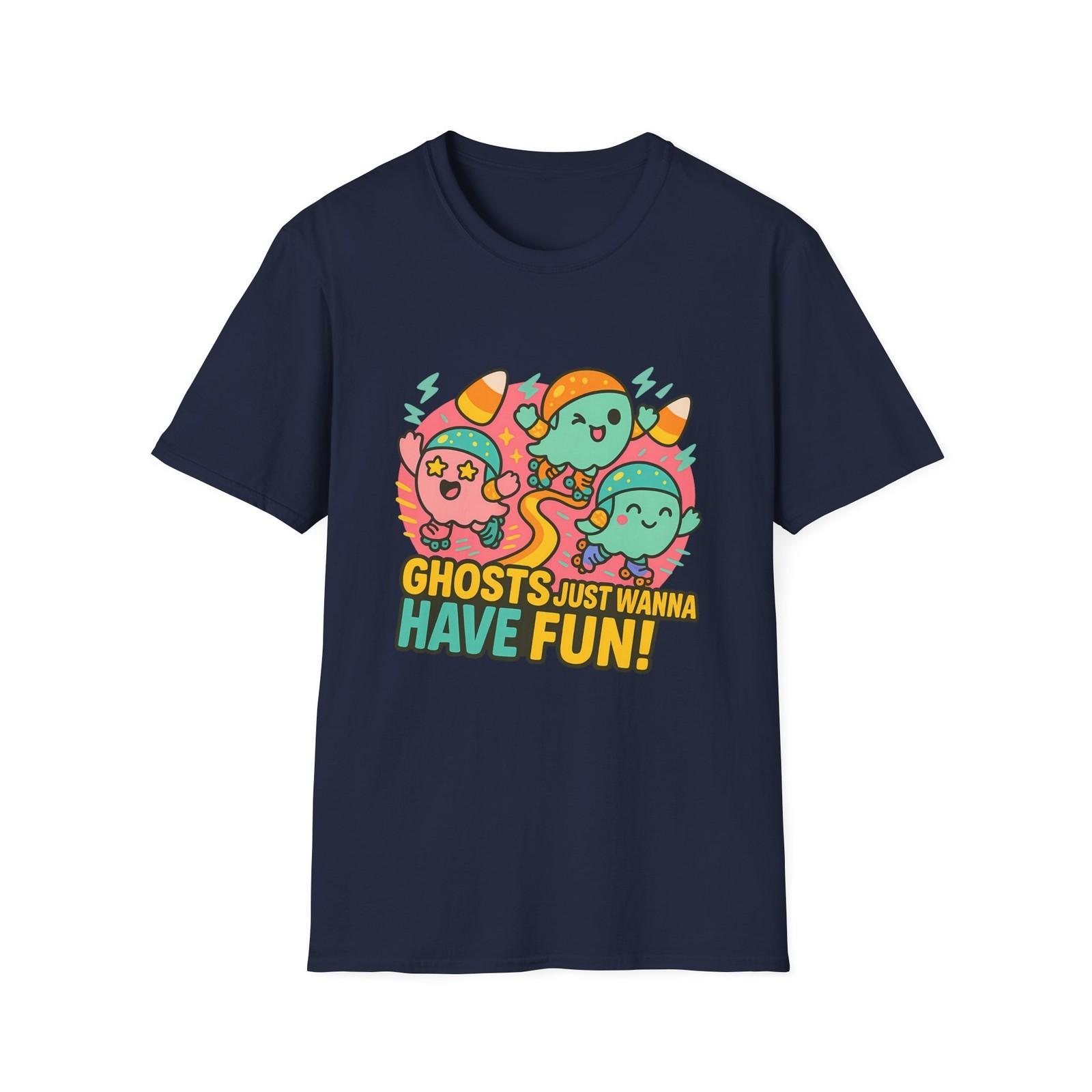 Unisex Softstyle T-Shirt Mens Womens Tees Top Ghosts Just Wanna Have Fun Roller Skates Halloween Cute S