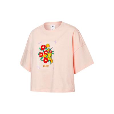 X Das Biest Aufgedrucktes Sport-T-Shirt mit Rundhalsausschnitt Damen Oberteile Rosa 533988-27