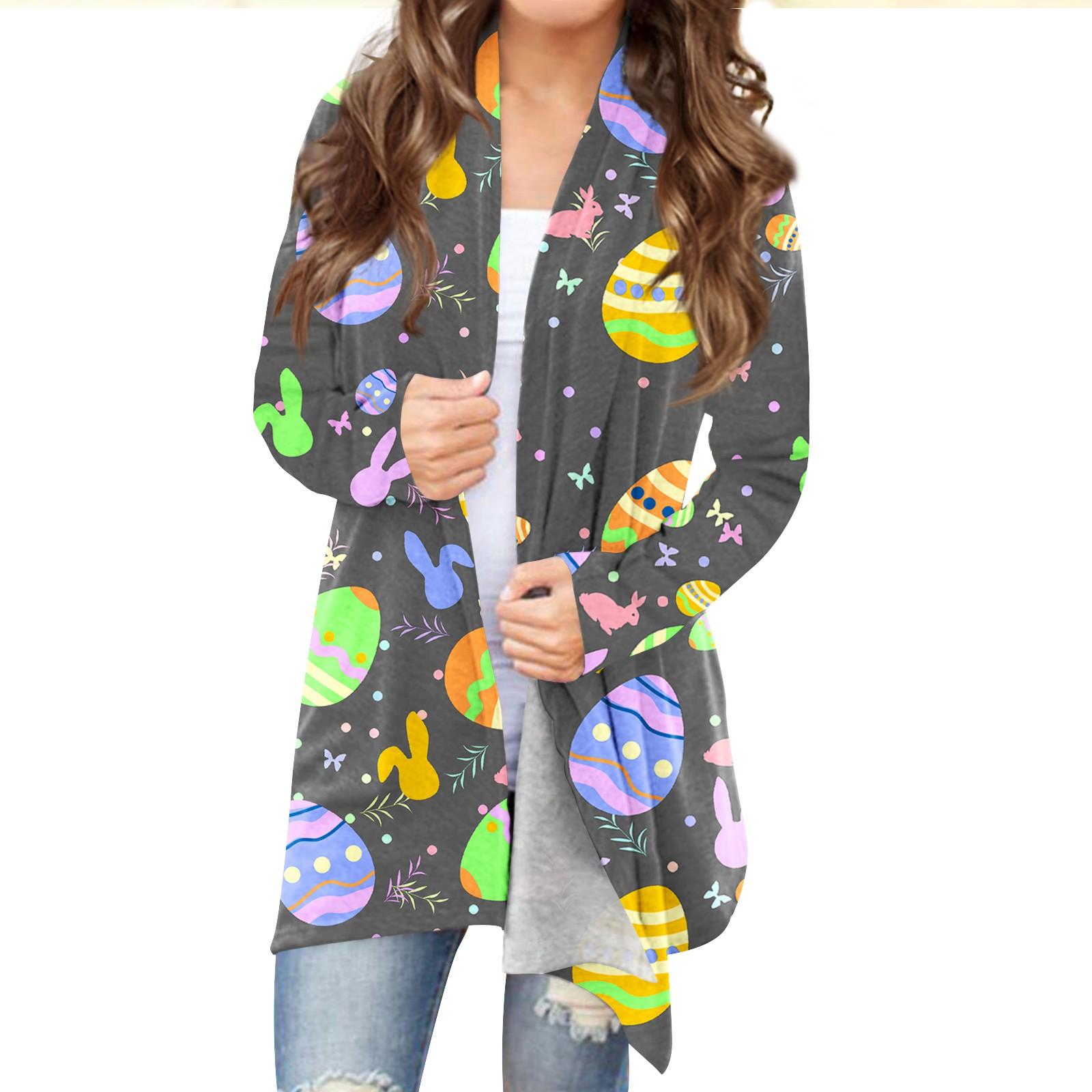 

Женский кардиган с пасхальным принтом и длинными рукавами спереди, легкая куртка с принтом XXL зелёный