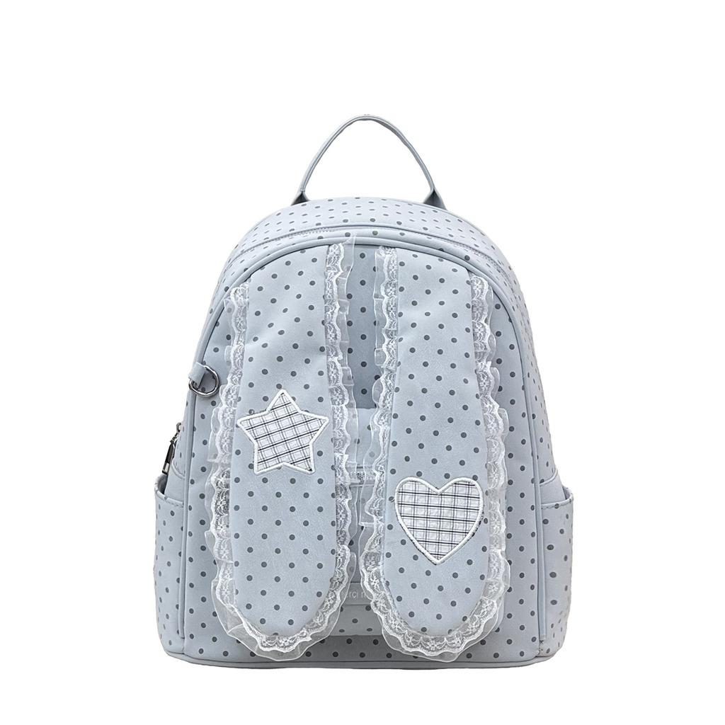 Schoolbag Korean polka dot rabbit ears cute student schoolbag lace lace backpack female niche design commuter backpack tide