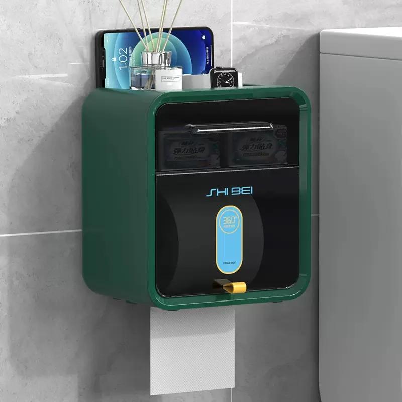 Toilet tissue box without punching storage rack wall mounted roll paper suction box waterproof toilet paper holder