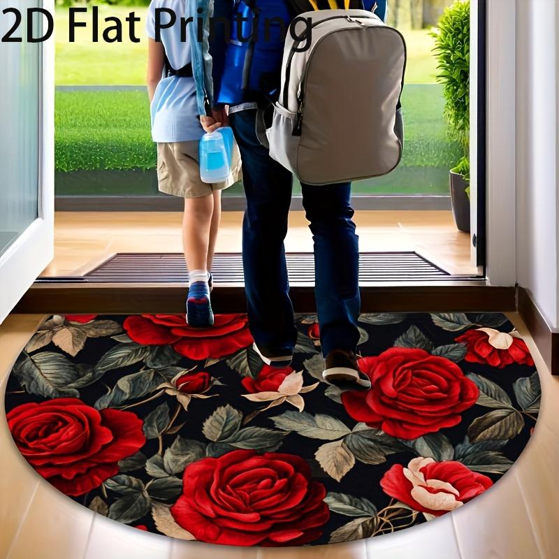 1Pcs Vintage Rose Semi Circle Welcome Doormat Non-Slip for Outdoor Patio Porch Kitchen Bathroom Entryway Floor Mat