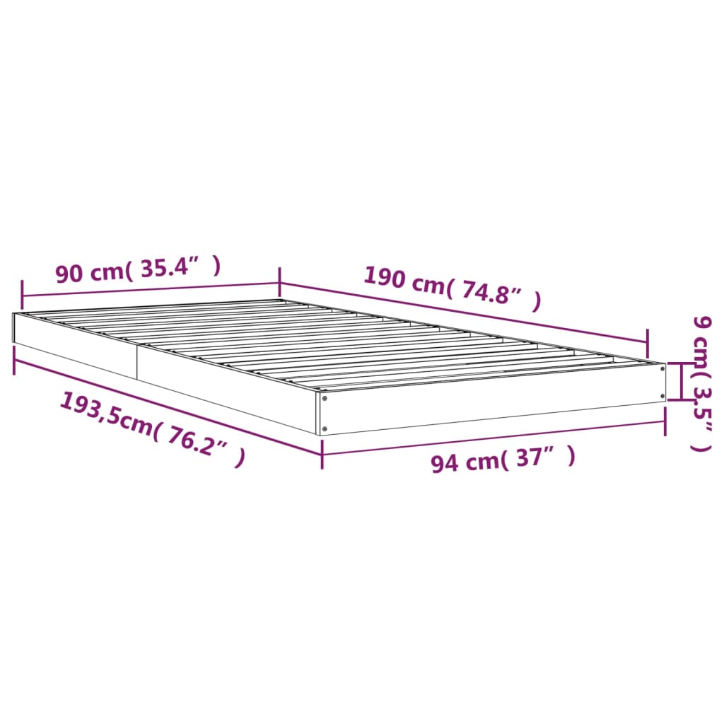 Solid Wood Bed White 90 x 190 cm Pine