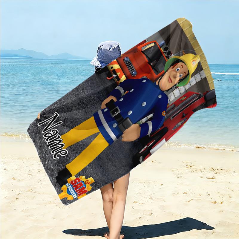 Personalized Fireman Sam's Heroic Journey Beach Towel Microfiber Beach Towel Thin Absorbent for Beach Swimming Yoga Bath Sports. 0910189