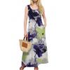 Women's Casual Floor-length Sundress Summer Beach Dress Round Neck Sleeveless Loose  Print Sundress