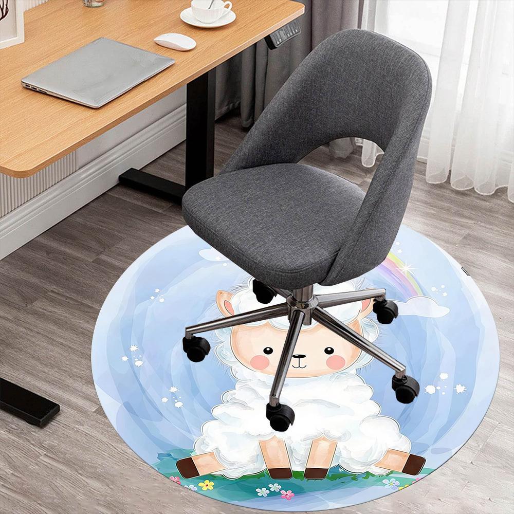 

1pc Lamb Rainbow Round Chair mat office Area Rug - Non-Slip, Floor Mat for Office, Bedroom, and Indoor Decor p127223 80cm by 80cm