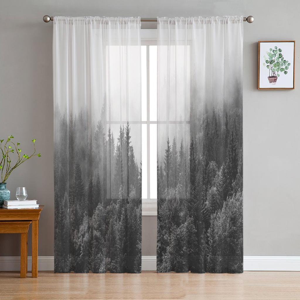 Luxury Tulle Curtains Fog Woods Fir Jungle Living Room Kitchen Chiffon Curtain Youth Bedroom Sheer Floor Valance Curtain