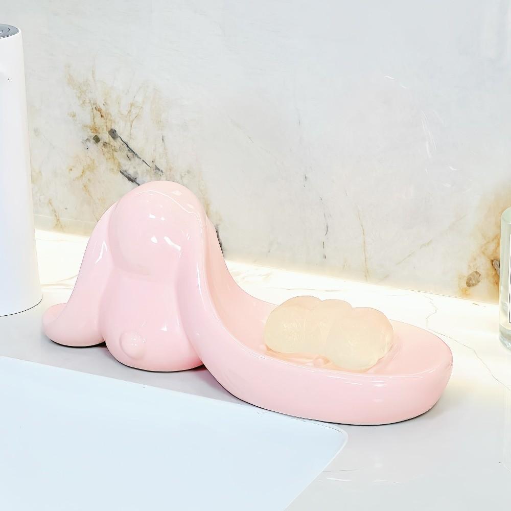 Soap Box Long Eared Rabbit Soap Holder Pink Bathroom Decor Organizer Rabbit Soap Dish  Household