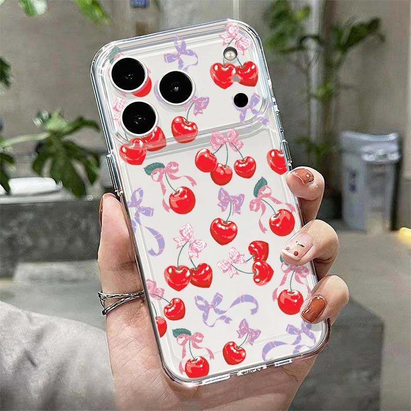 Мультяшный чехол с вишней для iPhone 17 Pro Max Чехол iPhone 16 Pro Max 15 14 13 11 17E Ударопрочный Прозрачный Мягкий ТПУ Силиконовый Чехол iPhone 15 Pro прозрачный