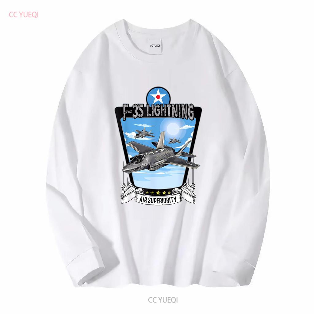 American Aircraft Stealth Fighter F35 lightning T Shirt long or short sleeves vintage Washed Versatile Casual streetwear Unisex