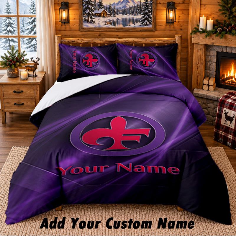 Fiorentina FC Pattern Bedding 3Pcs Set Custom Name, Bed Sheet And Pillowcases For Home Bedroom