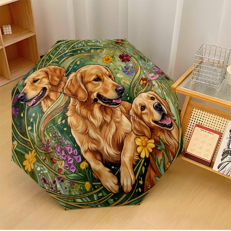 

Golden Retriever in Magical Meadow Printed umbrella windproof folding umbrella portable sun and rain umbrella suitable for gifting