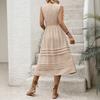 Solid Color V Neck Sleeveless Elastic Waist A Line Midi Casual Women Dress
